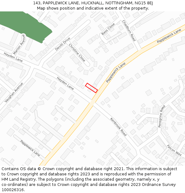 143, PAPPLEWICK LANE, HUCKNALL, NOTTINGHAM, NG15 8EJ: Location map and indicative extent of plot