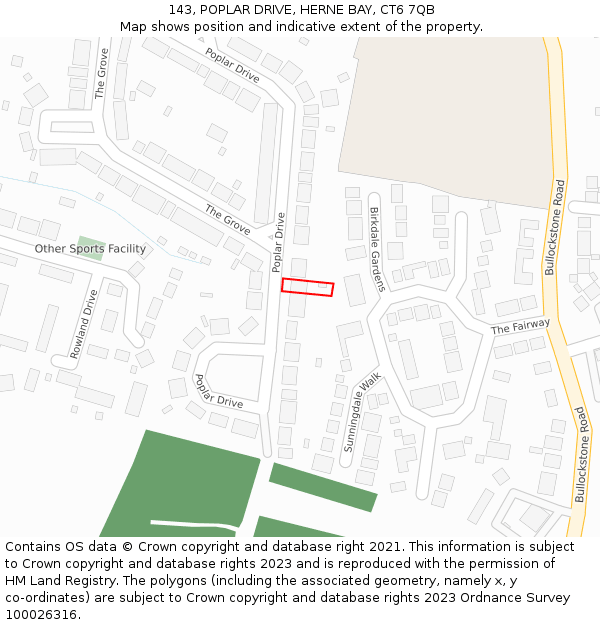 143, POPLAR DRIVE, HERNE BAY, CT6 7QB: Location map and indicative extent of plot