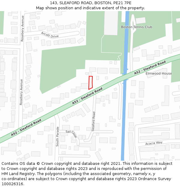 143, SLEAFORD ROAD, BOSTON, PE21 7PE: Location map and indicative extent of plot