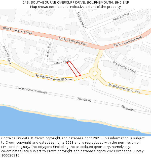 143, SOUTHBOURNE OVERCLIFF DRIVE, BOURNEMOUTH, BH6 3NP: Location map and indicative extent of plot
