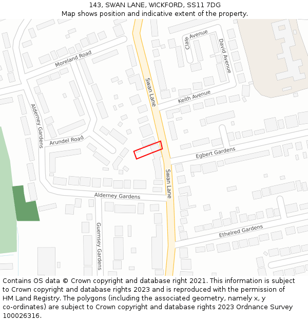 143, SWAN LANE, WICKFORD, SS11 7DG: Location map and indicative extent of plot
