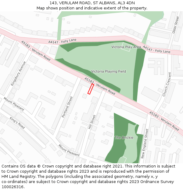 143, VERULAM ROAD, ST ALBANS, AL3 4DN: Location map and indicative extent of plot