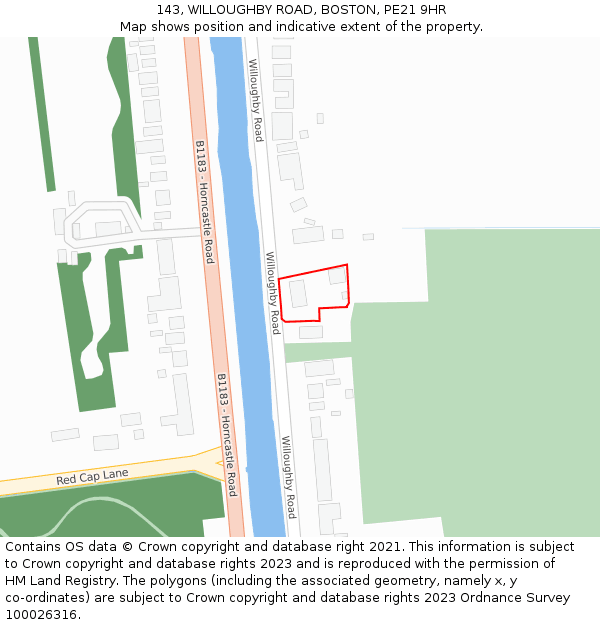 143, WILLOUGHBY ROAD, BOSTON, PE21 9HR: Location map and indicative extent of plot