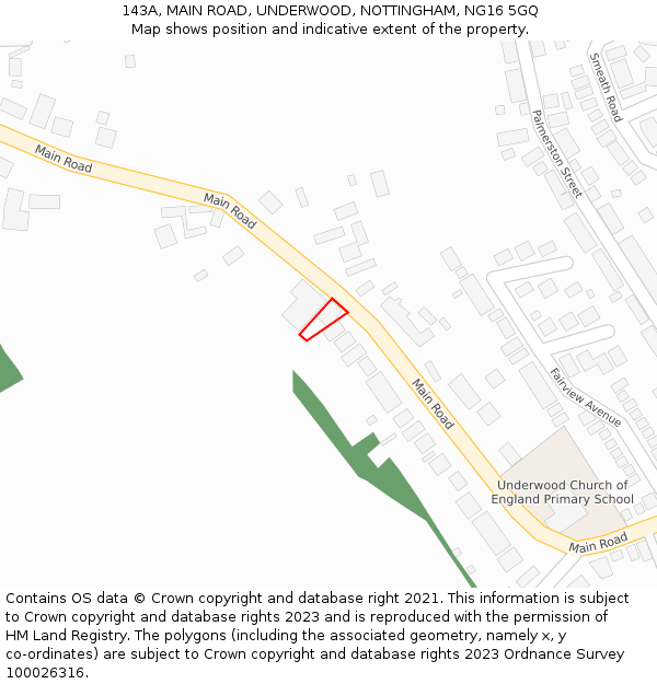 143A, MAIN ROAD, UNDERWOOD, NOTTINGHAM, NG16 5GQ: Location map and indicative extent of plot