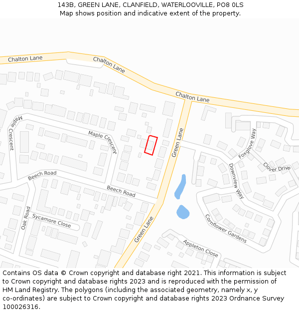 143B, GREEN LANE, CLANFIELD, WATERLOOVILLE, PO8 0LS: Location map and indicative extent of plot
