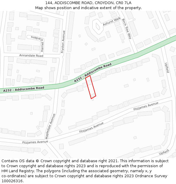 144, ADDISCOMBE ROAD, CROYDON, CR0 7LA: Location map and indicative extent of plot