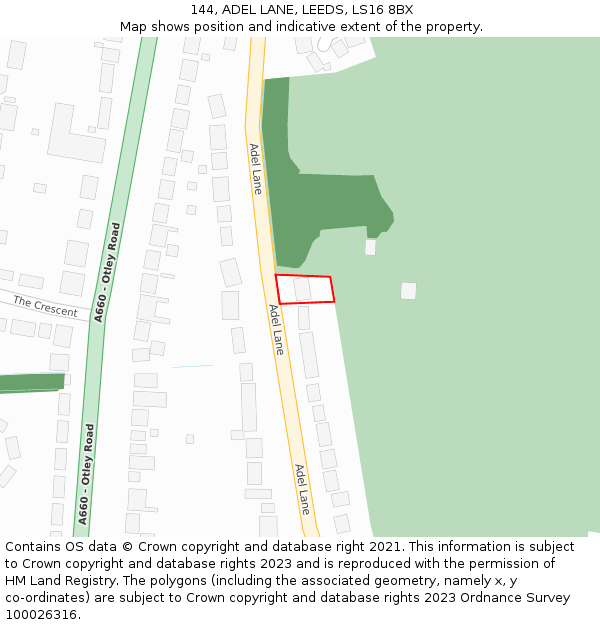 144, ADEL LANE, LEEDS, LS16 8BX: Location map and indicative extent of plot