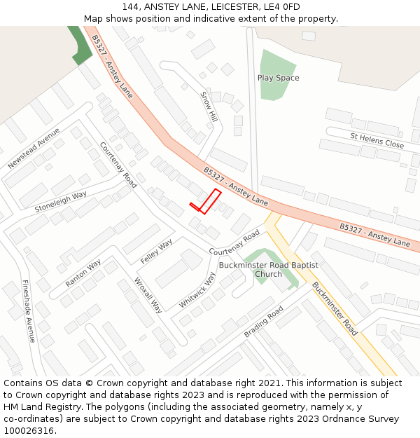 144, ANSTEY LANE, LEICESTER, LE4 0FD: Location map and indicative extent of plot