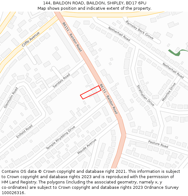 144, BAILDON ROAD, BAILDON, SHIPLEY, BD17 6PU: Location map and indicative extent of plot