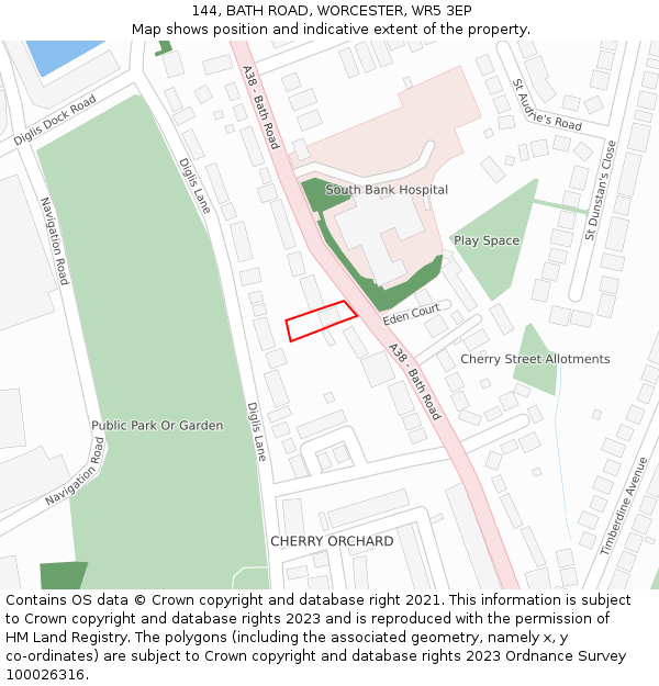 144, BATH ROAD, WORCESTER, WR5 3EP: Location map and indicative extent of plot