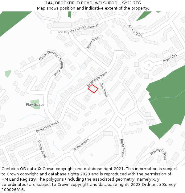144, BROOKFIELD ROAD, WELSHPOOL, SY21 7TG: Location map and indicative extent of plot