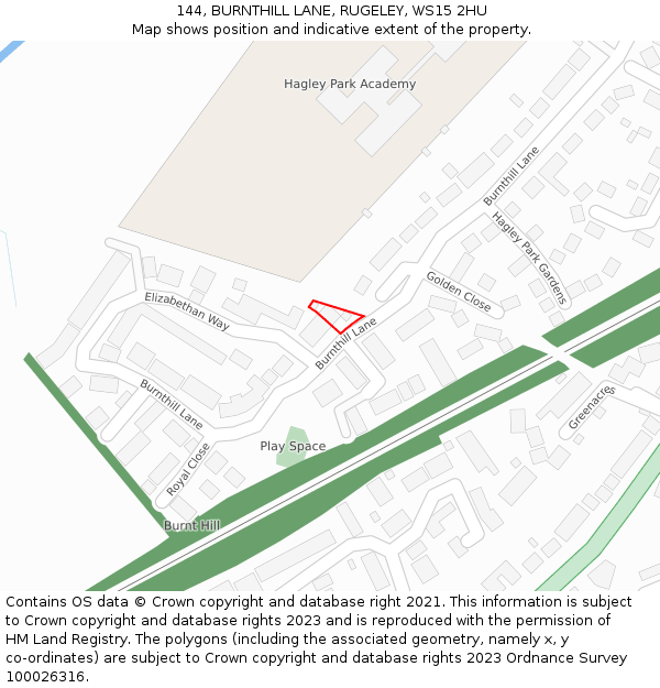 144, BURNTHILL LANE, RUGELEY, WS15 2HU: Location map and indicative extent of plot