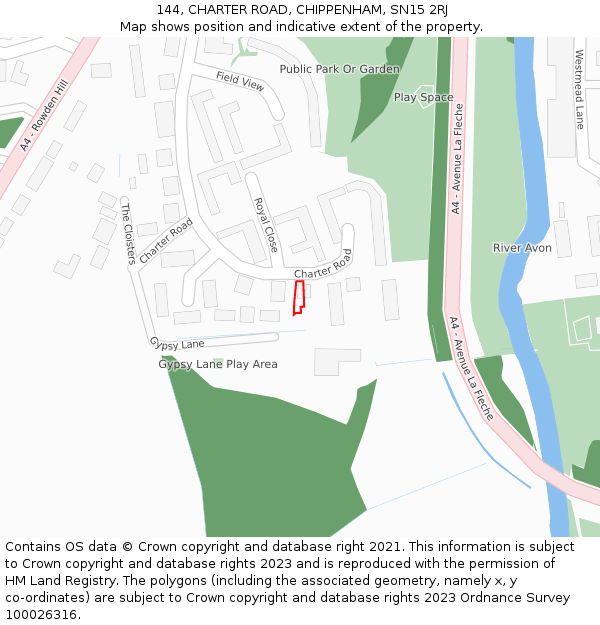 144, CHARTER ROAD, CHIPPENHAM, SN15 2RJ: Location map and indicative extent of plot