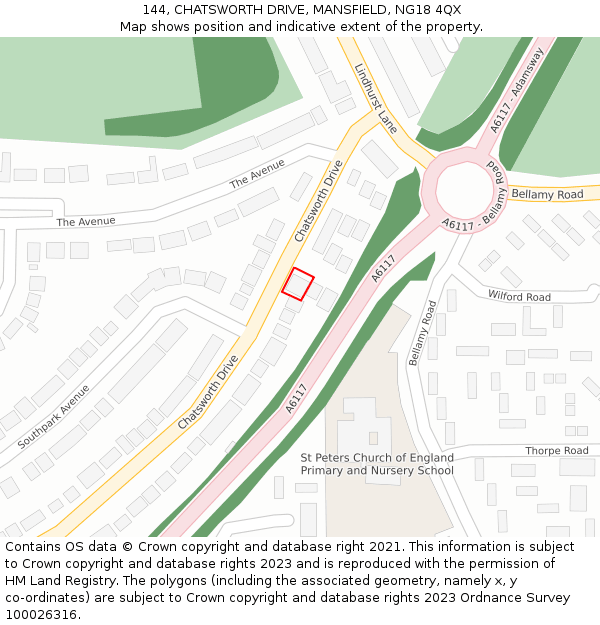 144, CHATSWORTH DRIVE, MANSFIELD, NG18 4QX: Location map and indicative extent of plot