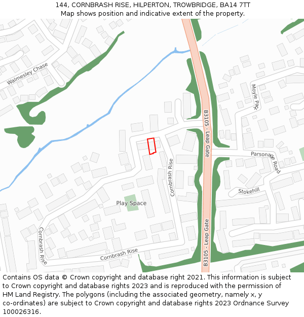 144, CORNBRASH RISE, HILPERTON, TROWBRIDGE, BA14 7TT: Location map and indicative extent of plot