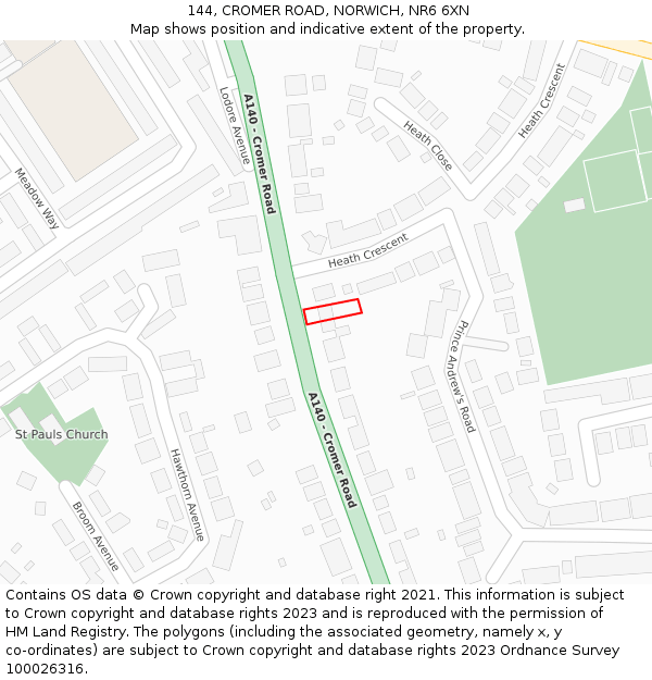 144, CROMER ROAD, NORWICH, NR6 6XN: Location map and indicative extent of plot