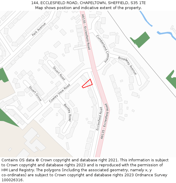 144, ECCLESFIELD ROAD, CHAPELTOWN, SHEFFIELD, S35 1TE: Location map and indicative extent of plot