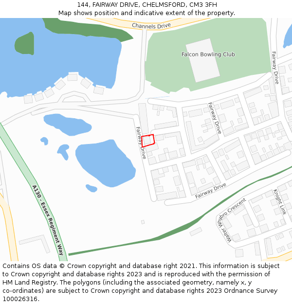 144, FAIRWAY DRIVE, CHELMSFORD, CM3 3FH: Location map and indicative extent of plot