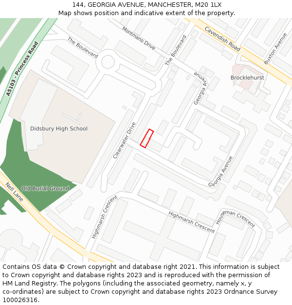 144, GEORGIA AVENUE, MANCHESTER, M20 1LX: Location map and indicative extent of plot