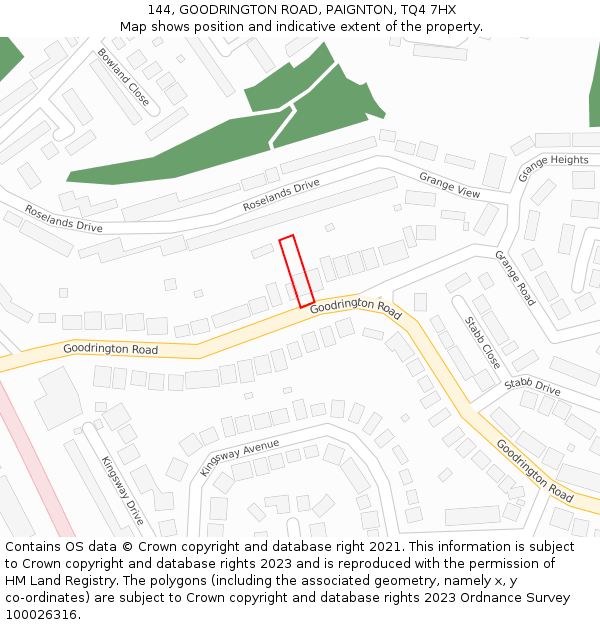 144, GOODRINGTON ROAD, PAIGNTON, TQ4 7HX: Location map and indicative extent of plot