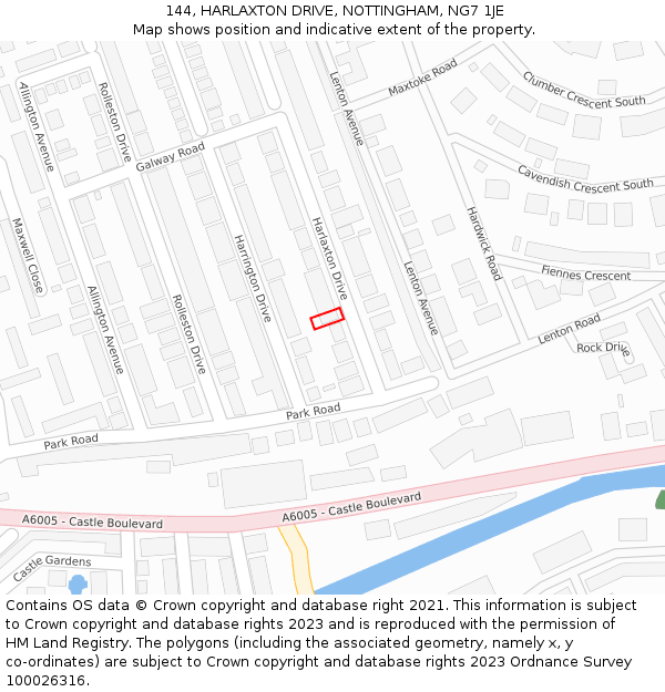 144, HARLAXTON DRIVE, NOTTINGHAM, NG7 1JE: Location map and indicative extent of plot