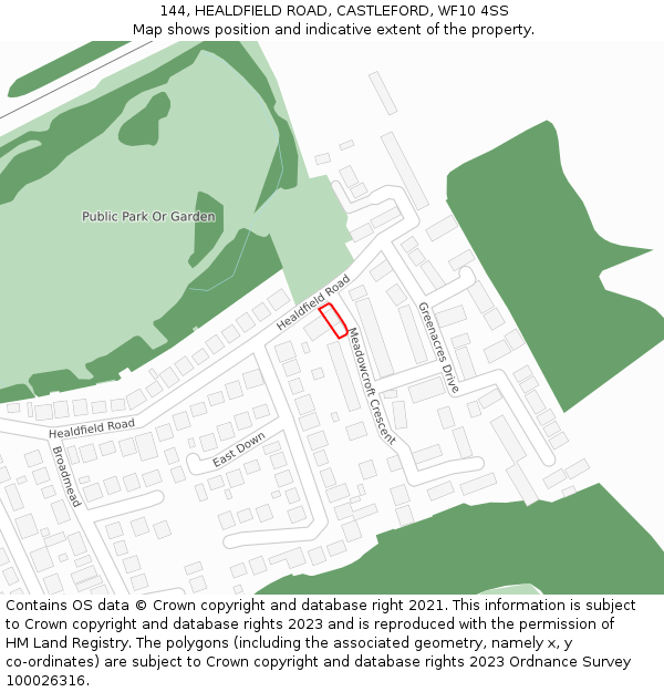144, HEALDFIELD ROAD, CASTLEFORD, WF10 4SS: Location map and indicative extent of plot