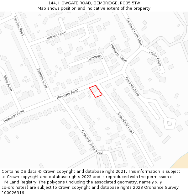 144, HOWGATE ROAD, BEMBRIDGE, PO35 5TW: Location map and indicative extent of plot