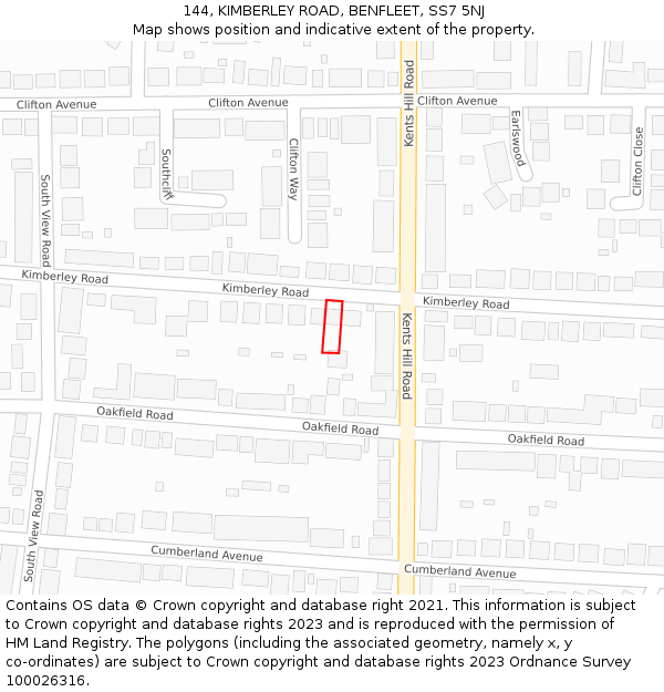 144, KIMBERLEY ROAD, BENFLEET, SS7 5NJ: Location map and indicative extent of plot