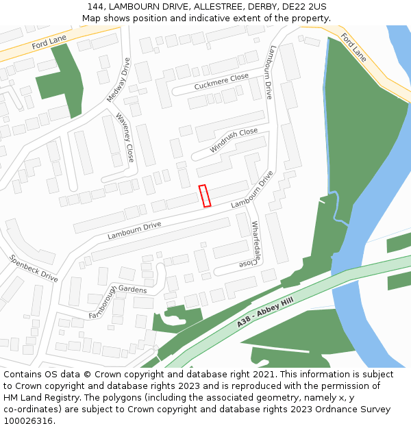 144, LAMBOURN DRIVE, ALLESTREE, DERBY, DE22 2US: Location map and indicative extent of plot