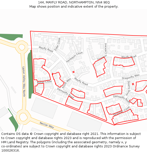 144, MAYFLY ROAD, NORTHAMPTON, NN4 9EQ: Location map and indicative extent of plot
