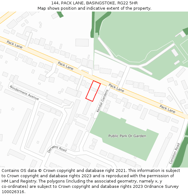 144, PACK LANE, BASINGSTOKE, RG22 5HR: Location map and indicative extent of plot