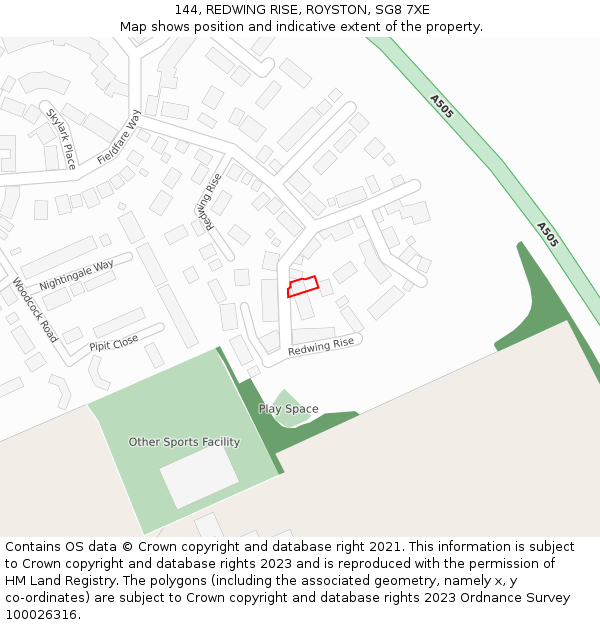 144, REDWING RISE, ROYSTON, SG8 7XE: Location map and indicative extent of plot