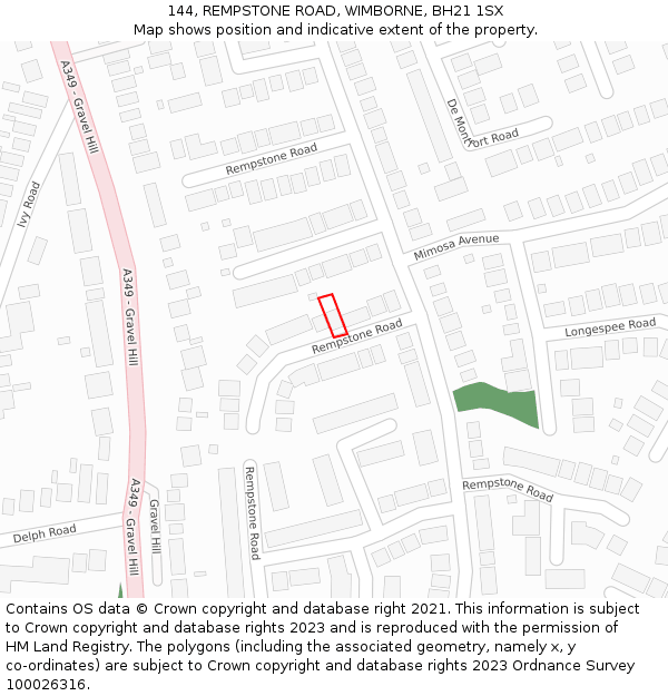 144, REMPSTONE ROAD, WIMBORNE, BH21 1SX: Location map and indicative extent of plot