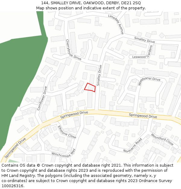 144, SMALLEY DRIVE, OAKWOOD, DERBY, DE21 2SQ: Location map and indicative extent of plot
