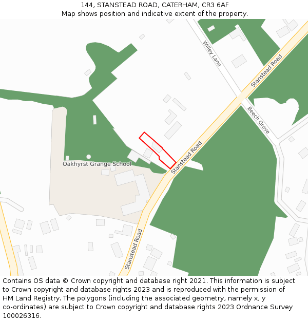 144, STANSTEAD ROAD, CATERHAM, CR3 6AF: Location map and indicative extent of plot