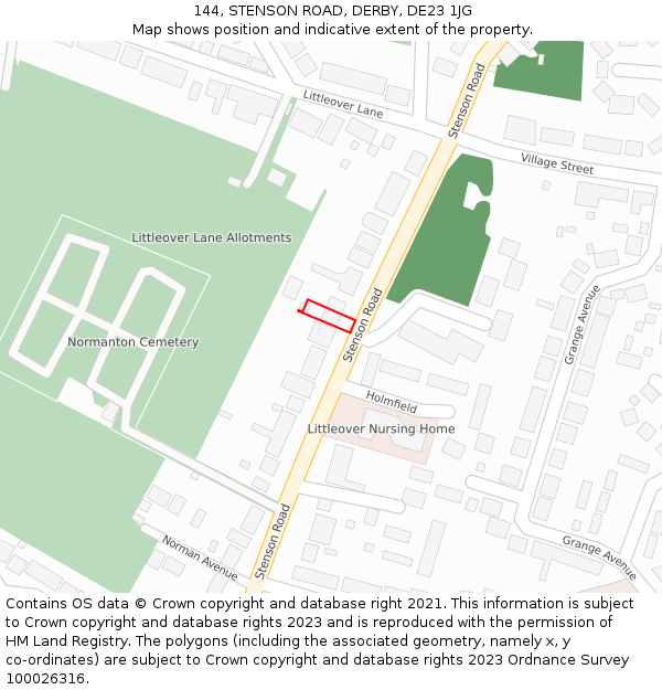 144, STENSON ROAD, DERBY, DE23 1JG: Location map and indicative extent of plot