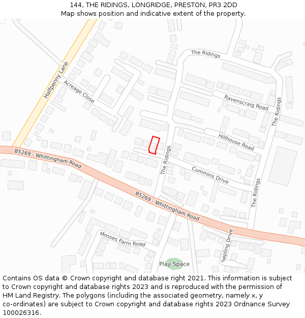 144, THE RIDINGS, LONGRIDGE, PRESTON, PR3 2DD: Location map and indicative extent of plot
