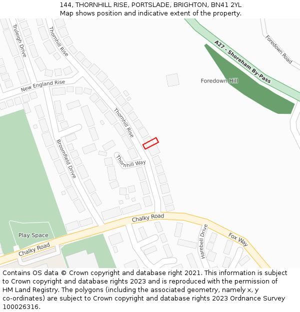 144, THORNHILL RISE, PORTSLADE, BRIGHTON, BN41 2YL: Location map and indicative extent of plot