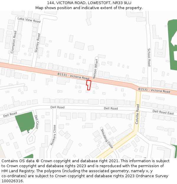 144, VICTORIA ROAD, LOWESTOFT, NR33 9LU: Location map and indicative extent of plot