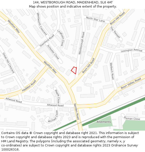 144, WESTBOROUGH ROAD, MAIDENHEAD, SL6 4AT: Location map and indicative extent of plot