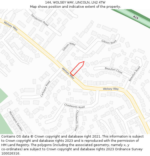 144, WOLSEY WAY, LINCOLN, LN2 4TW: Location map and indicative extent of plot