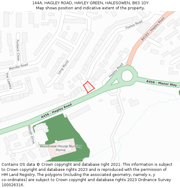 144A, HAGLEY ROAD, HAYLEY GREEN, HALESOWEN, B63 1DY: Location map and indicative extent of plot
