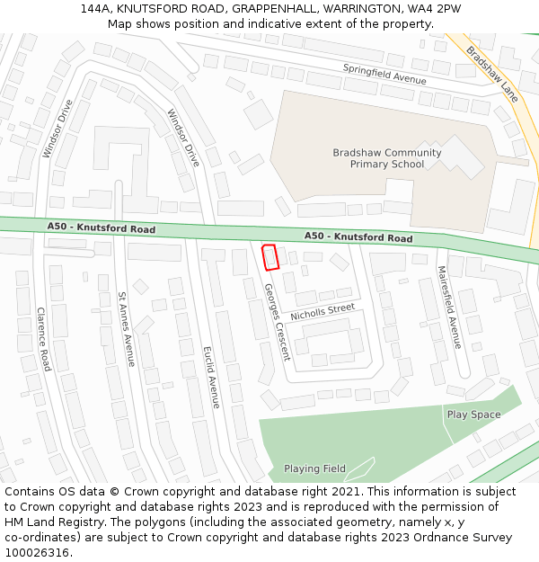 144A, KNUTSFORD ROAD, GRAPPENHALL, WARRINGTON, WA4 2PW: Location map and indicative extent of plot
