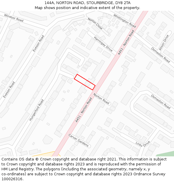 144A, NORTON ROAD, STOURBRIDGE, DY8 2TA: Location map and indicative extent of plot
