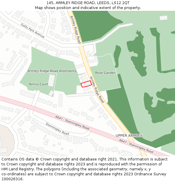 145, ARMLEY RIDGE ROAD, LEEDS, LS12 2QT: Location map and indicative extent of plot