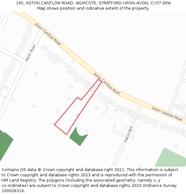145, ASTON CANTLOW ROAD, WILMCOTE, STRATFORD-UPON-AVON, CV37 9XW: Location map and indicative extent of plot