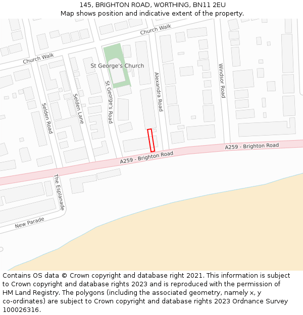 145, BRIGHTON ROAD, WORTHING, BN11 2EU: Location map and indicative extent of plot