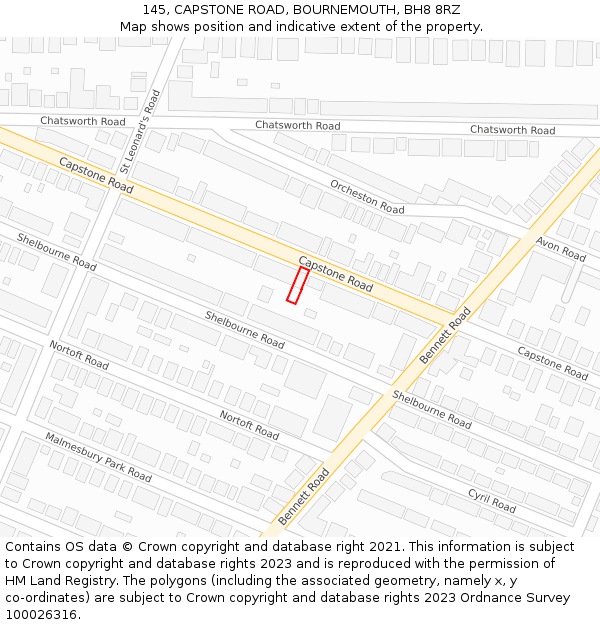 145, CAPSTONE ROAD, BOURNEMOUTH, BH8 8RZ: Location map and indicative extent of plot