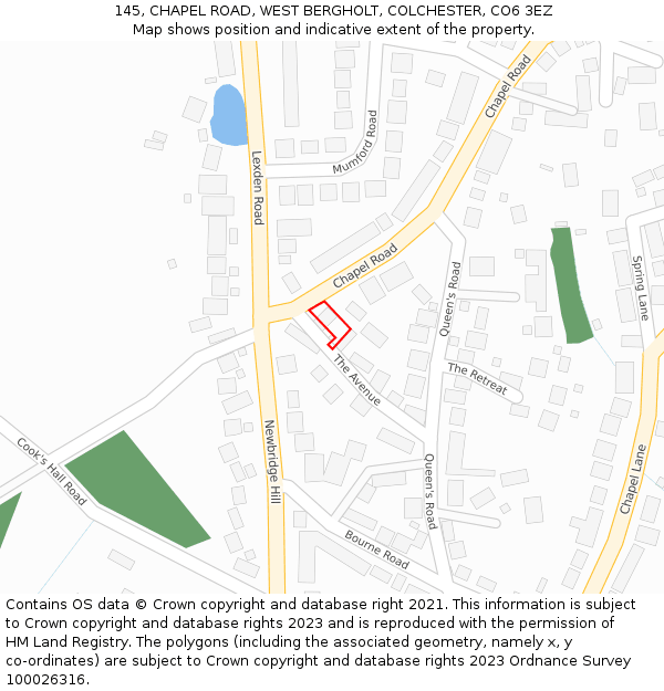 145, CHAPEL ROAD, WEST BERGHOLT, COLCHESTER, CO6 3EZ: Location map and indicative extent of plot