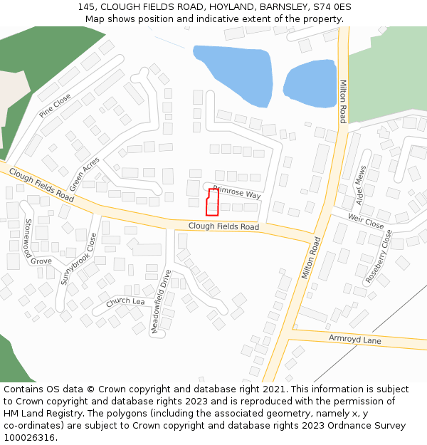 145, CLOUGH FIELDS ROAD, HOYLAND, BARNSLEY, S74 0ES: Location map and indicative extent of plot